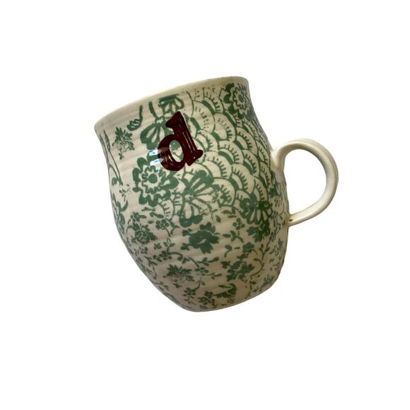 Anthropologie Green Floral Initial "d" Coffee Mug - Picture 1 of 4